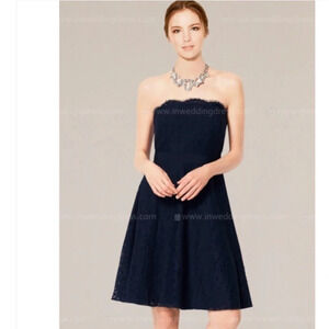 Weddington Way Strapless A-Line Mini Dress Scalloped Hem Navy Blue Size 4